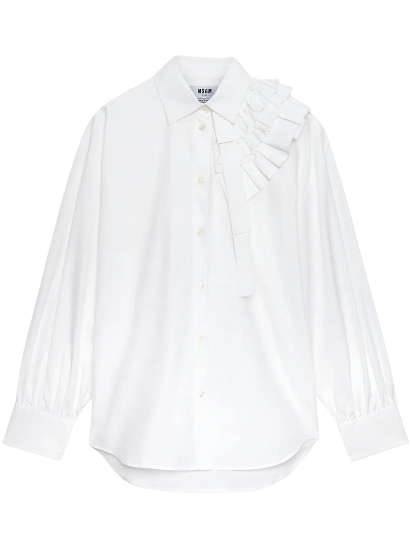 Msgm Ruffled White Shirt With Classic Collar