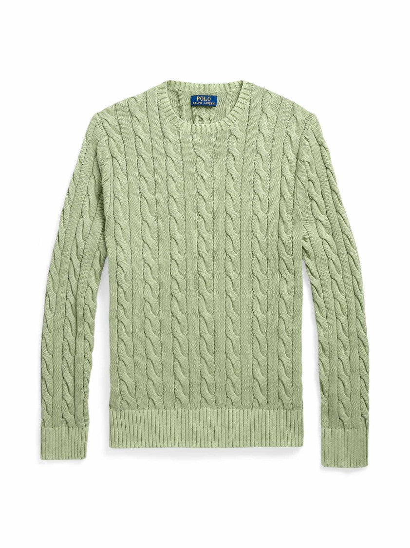 Polo Ralph Lauren Cable-Knit Cotton Crewneck Sweater With Pony Embroidery