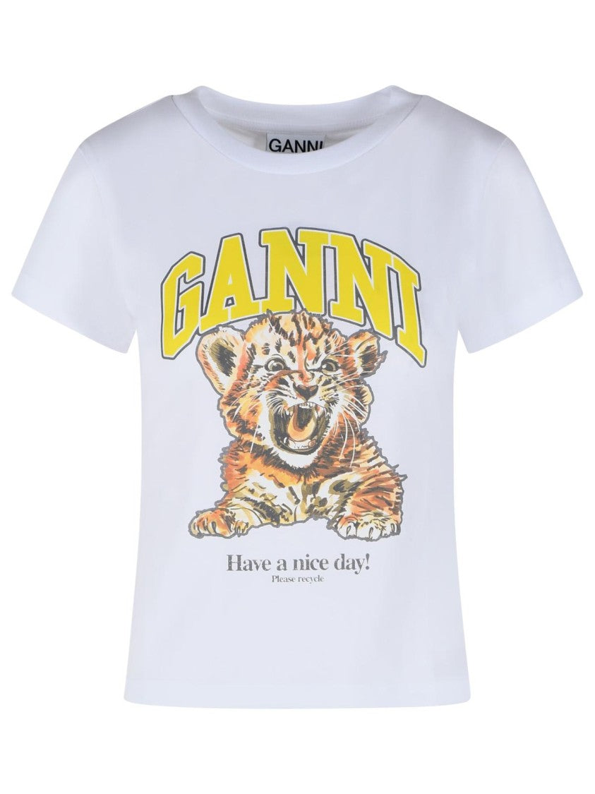 Ganni White Cotton T-Shirt