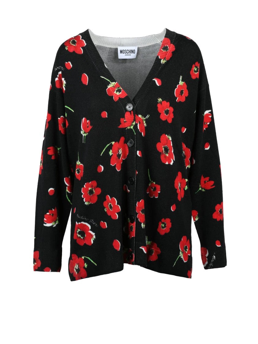 Mo5ch1no Jeans Black-Red Virgin Wool Zip Cardigan