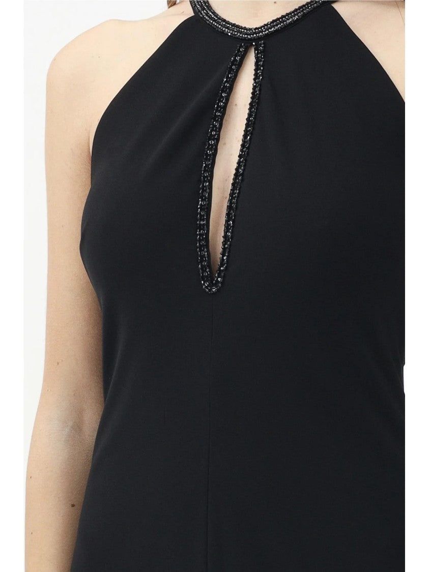 Max Mara Black Triacetate Polyester Rhinestones Long Dress