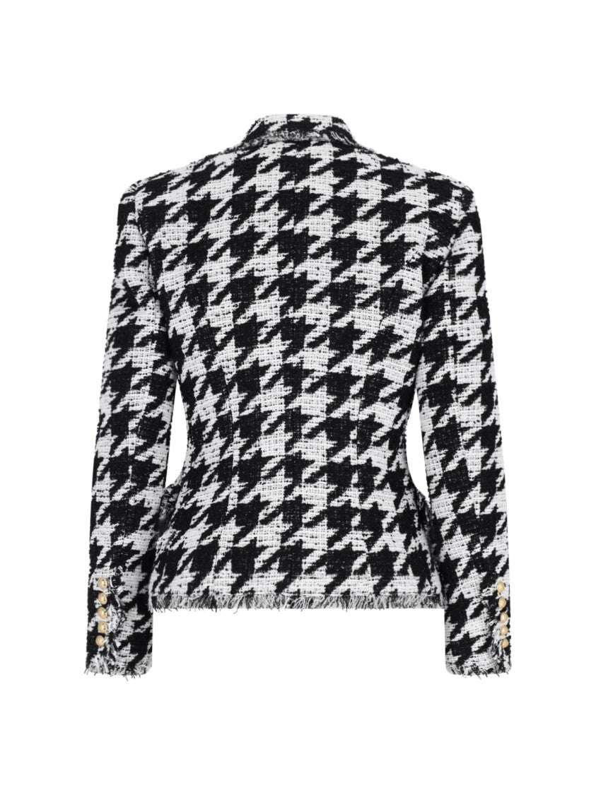 Balmain Double-Breasted Houndstooth Blazer With Frayed Design