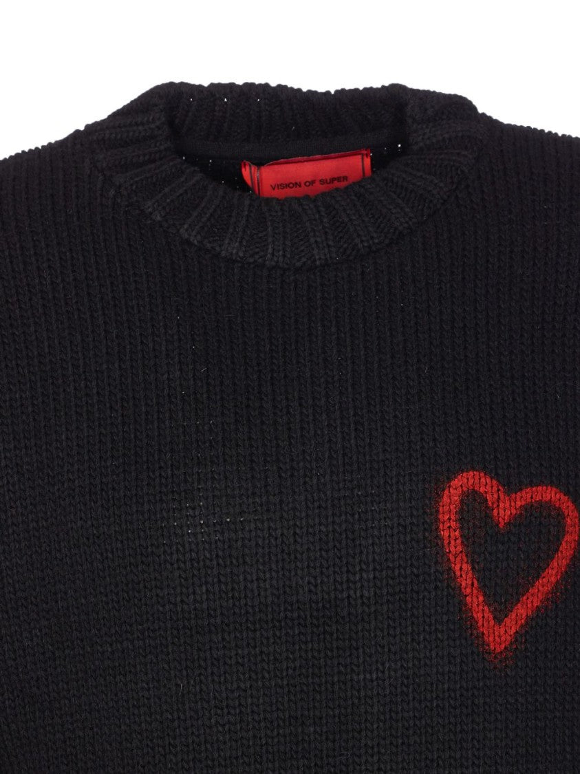 Vision Of Super Relaxed-Fit Black Knit Sweatshirt With Heart Motif