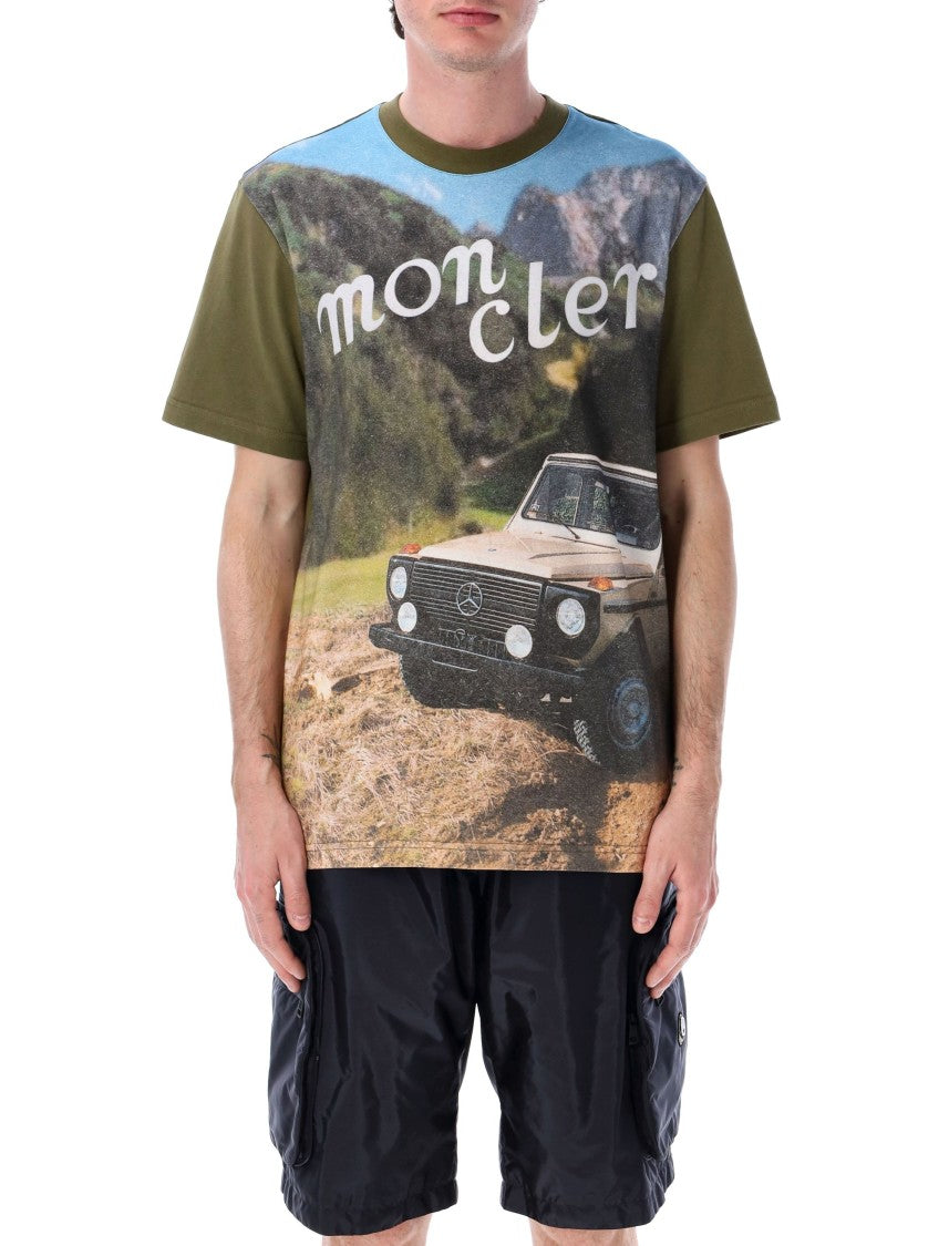Moncler Genius Olive Green Printed Cotton T-Shirt