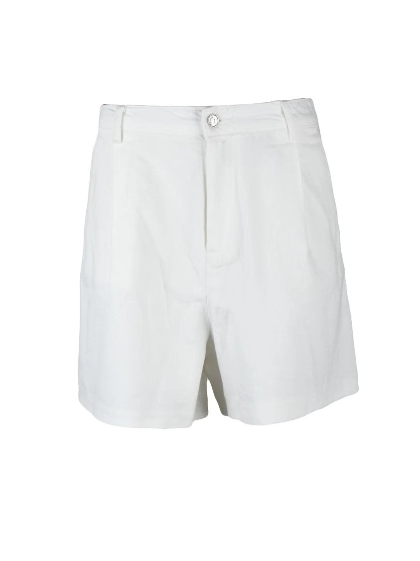 Liu Jo White High-Waisted Pleated Cotton-Blend Shorts