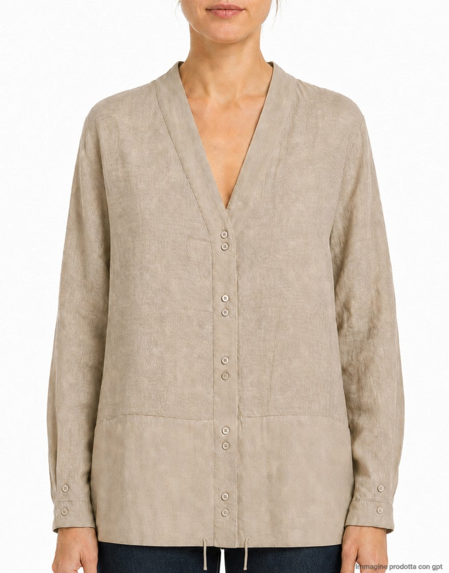 Transit Sand Beige Linen-Viscose Shirt With Textured Details