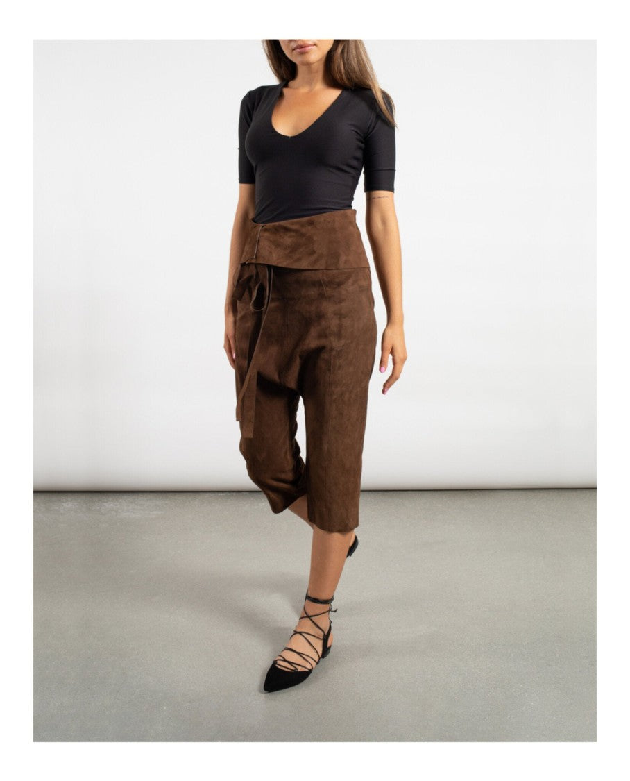 Saint Laurent Cropped Lambskin Leather Shorts With Folded Waist