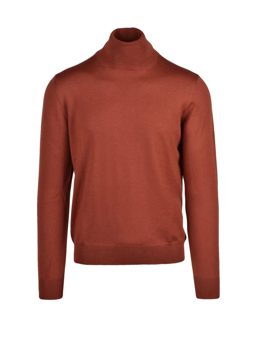 Gran Sasso Crew Neck Sweater In Rich Rust Virgin Wool