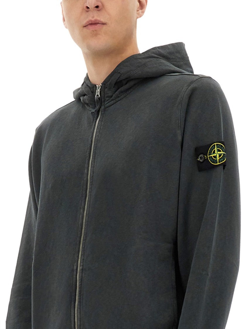 Stone Island Grey Zipper Hoodie With Classic Hood
