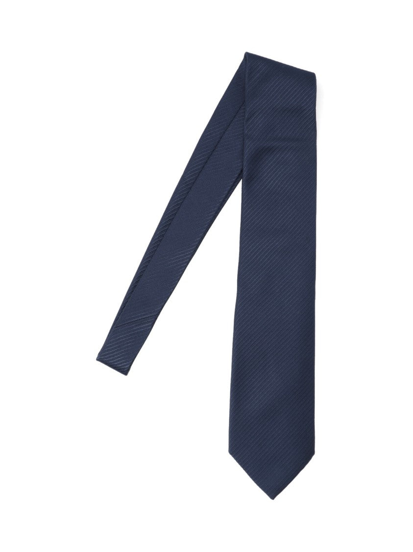 Tom Ford Narrow Blue Tie With Diagonal Ribbed Texture