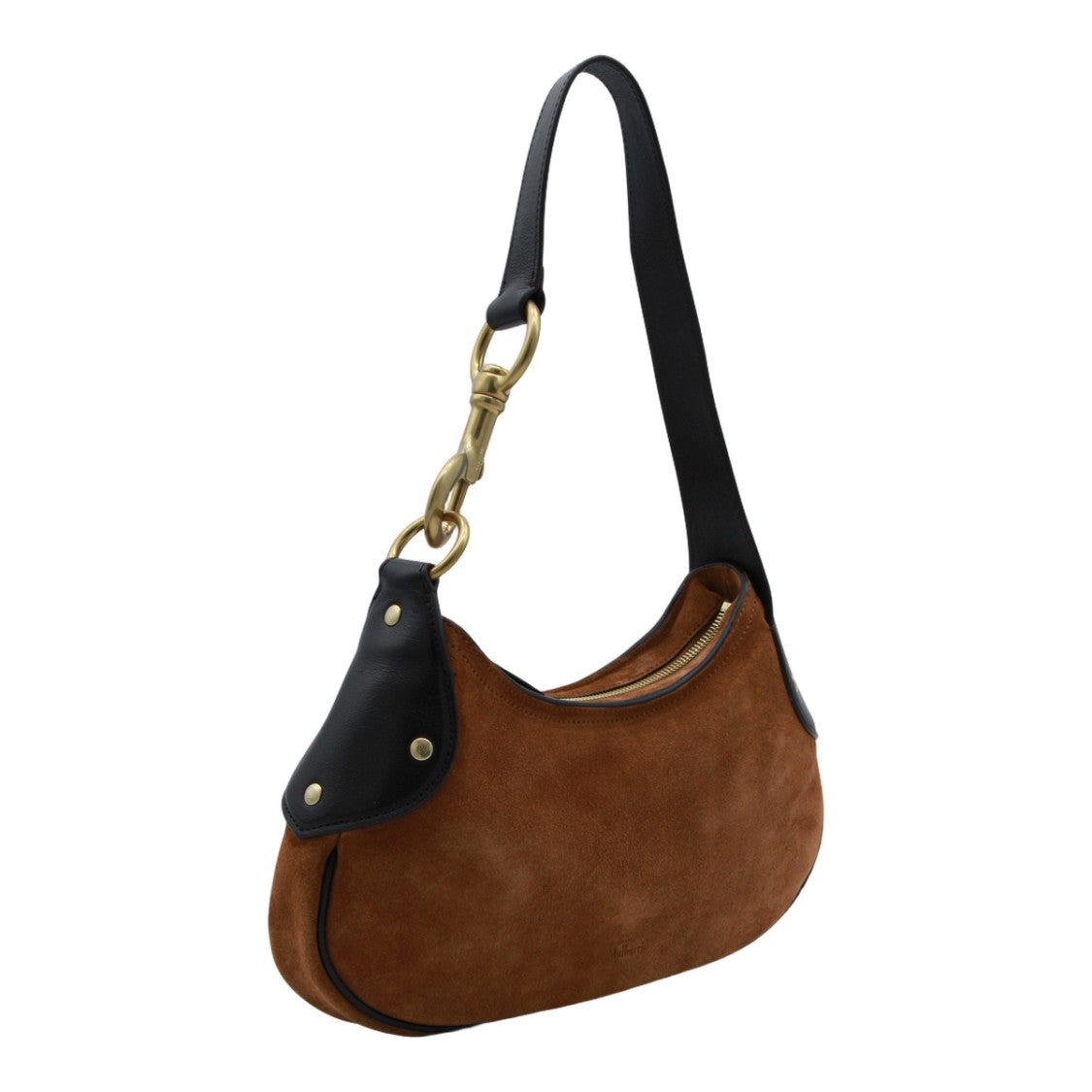 Mulberry Crescent-Shaped Brown Suede Bag With Gold-Tone Clasp