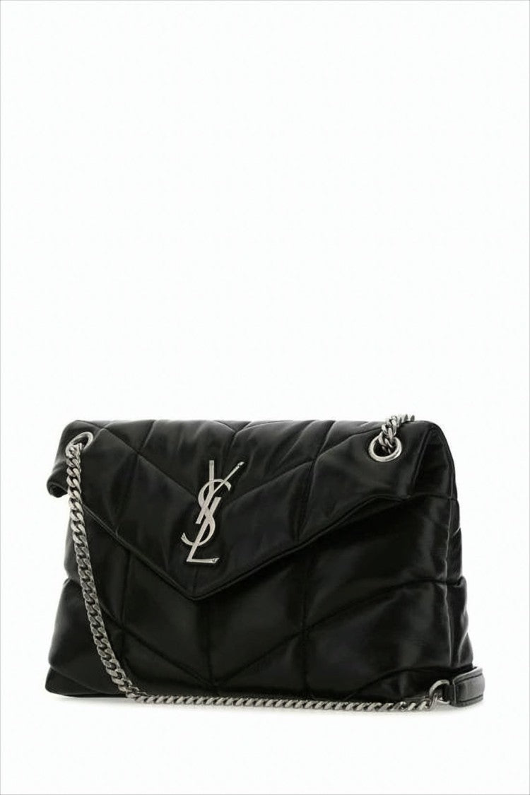 Saint Laurent Quilted Lambskin Leather Shoulder Bag With Interlocking Logo