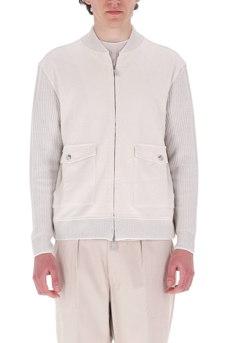 Eleventy Sabbia White Cotton-Linen Zip Jacket