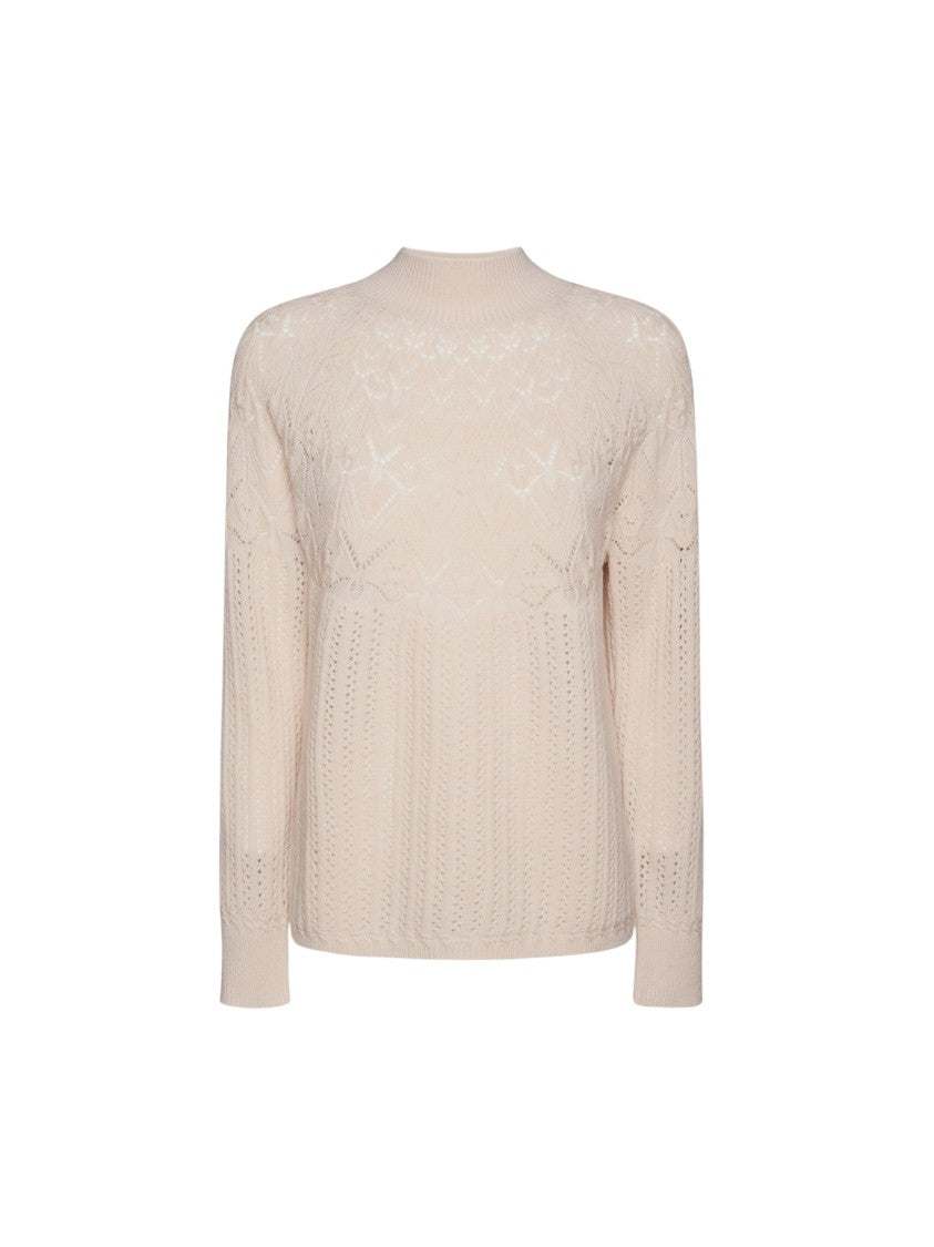 Elena Miro` Intricate Openwork High-Neck Wool Sweater