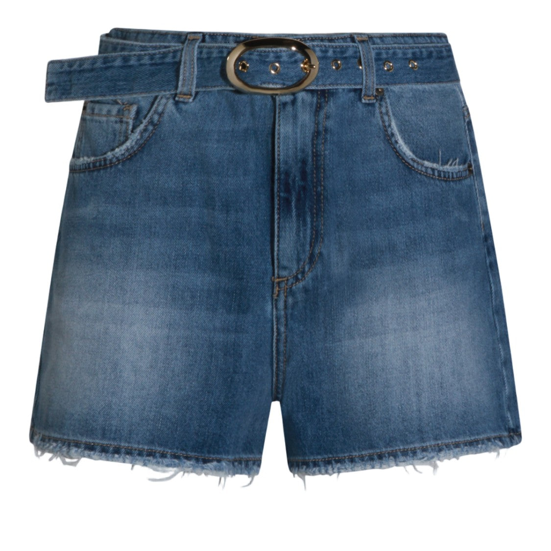 Twin-Set Light Denim Shorts With Classic Five-Pocket Design And Frayed Hems