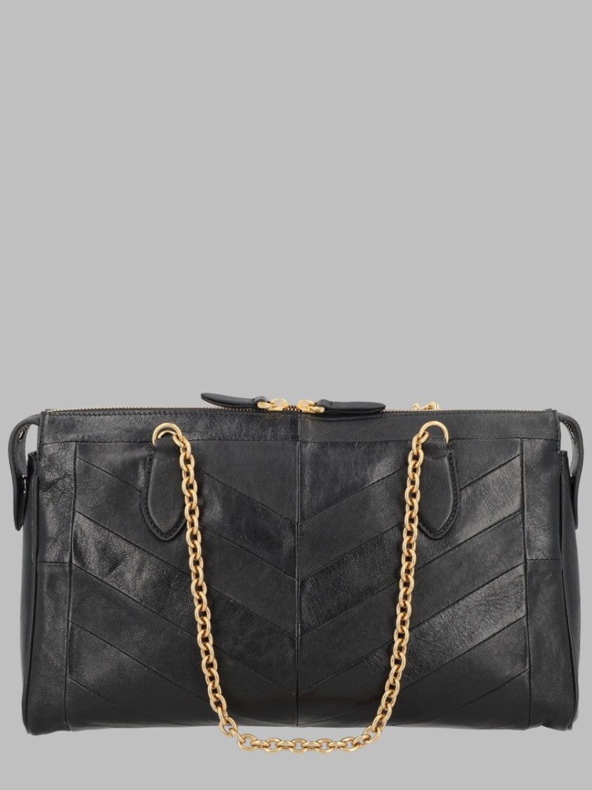 Valentino Garavani Black Chevron Pattern Leather Shoulder Bag