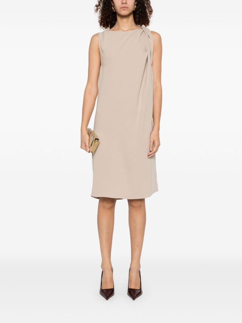 Parosh Sleeveless Dress With Draped Shoulder Detail