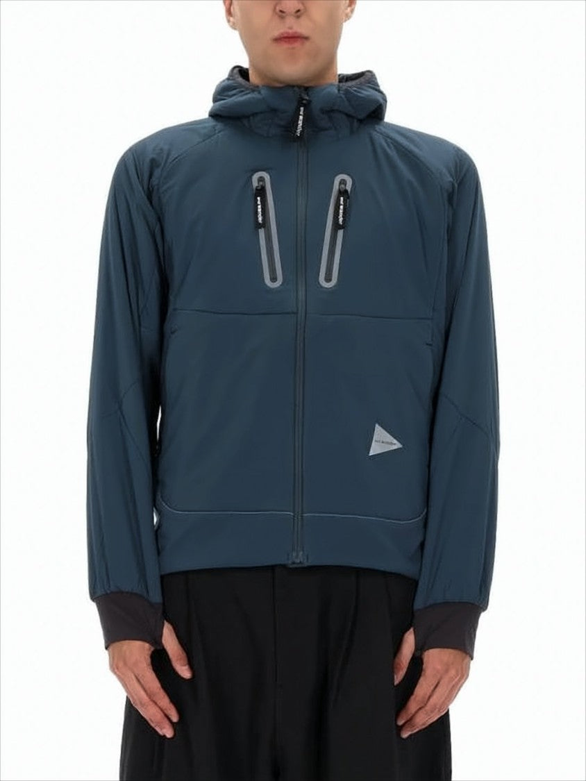 And Wander Modern Blue Nylon Jacket With Ribbed Cuffs