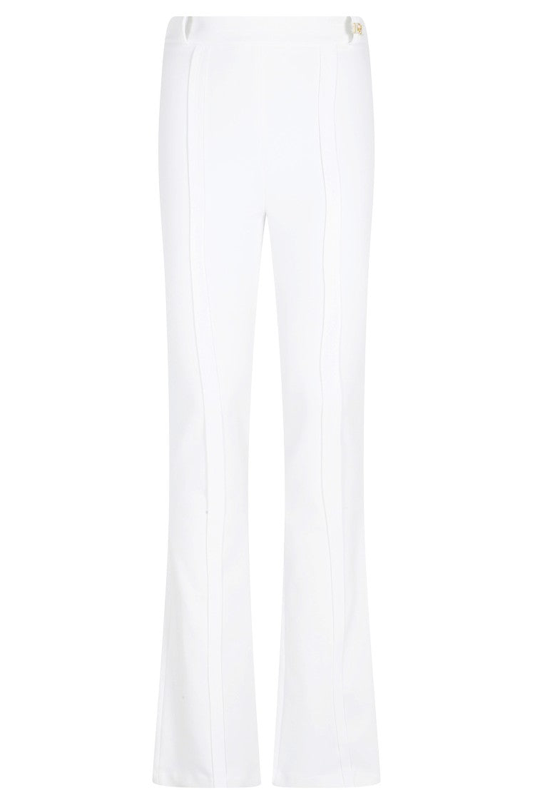 Elisabetta Franchi Ivory Logo Charm Flared Polyester Formal Pants