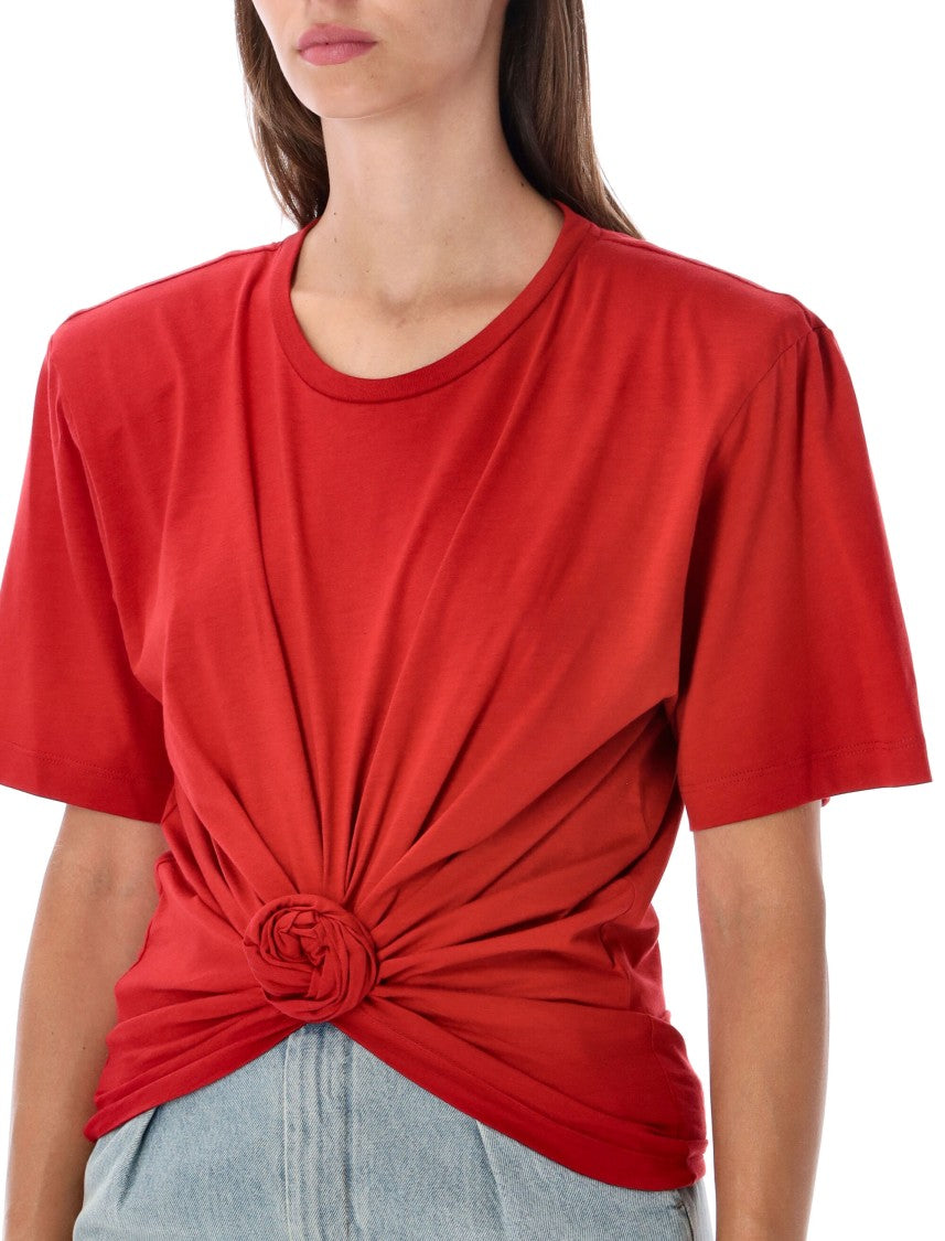 Magda Butrym Distinctive Knot-Front Short-Sleeved Top With Floral Emblem