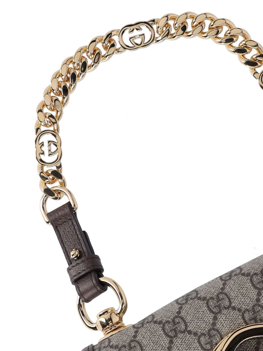 Gucci Mini Handbag With Gg Supreme Logo Design And Gold Accents