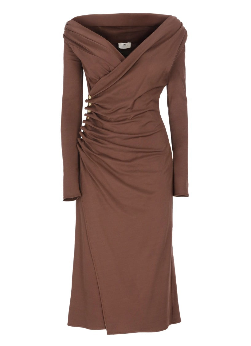 Elisabetta Franchi Deep V-Neck Midi Dress With Metallic Accents