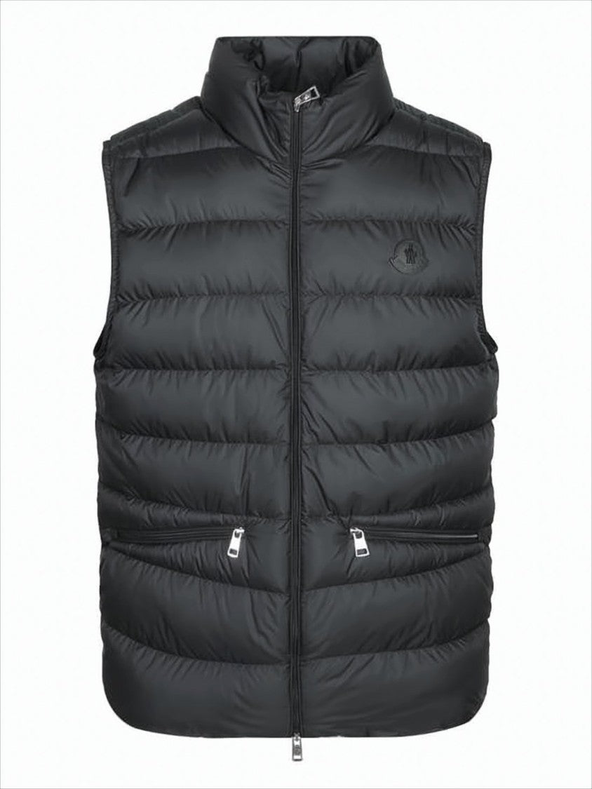 Moncler Quilted Black Padded Vest With High Collar