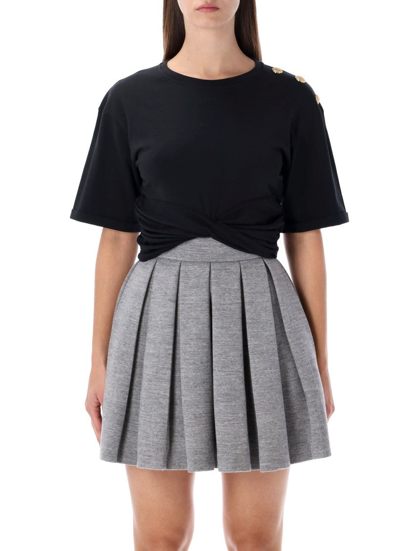 Balmain Black Knotted Cropped Cotton T-Shirt