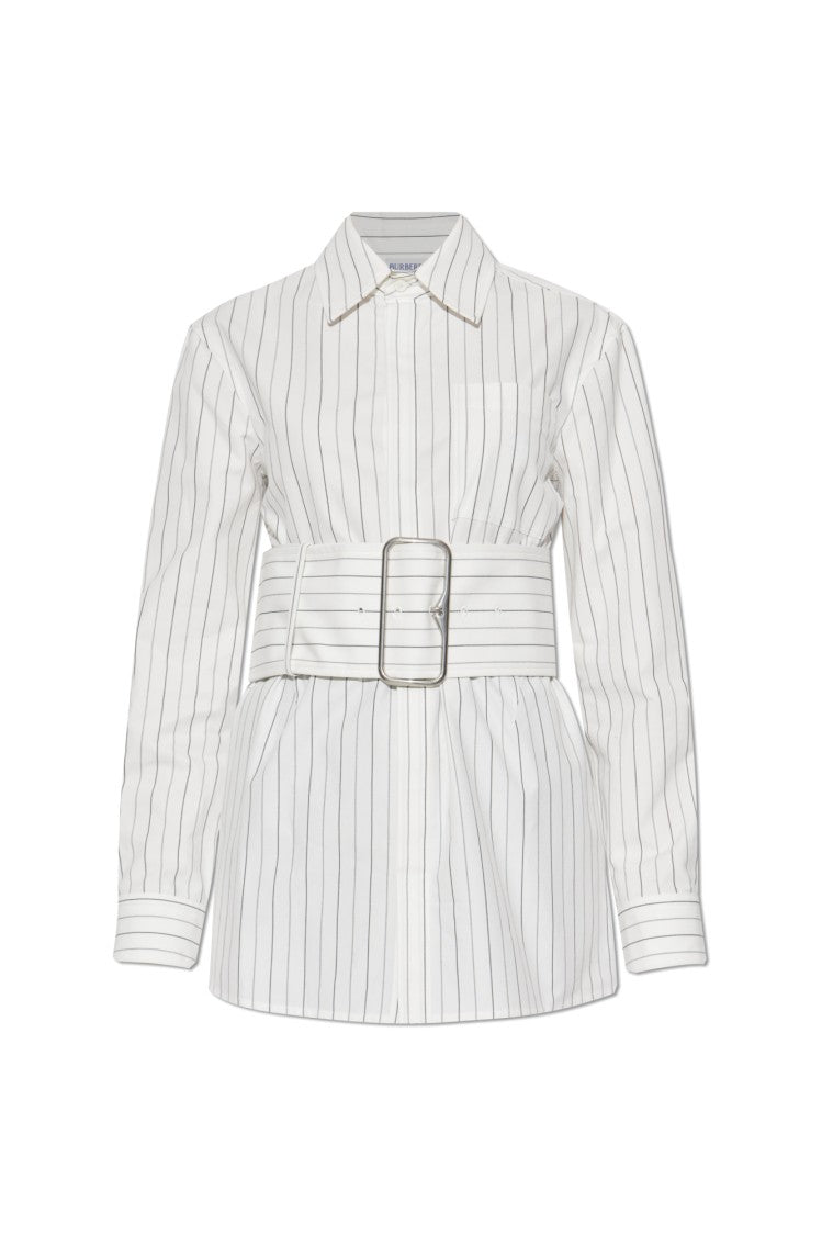 Burberry White Shirt With Subtle Stripe Pattern