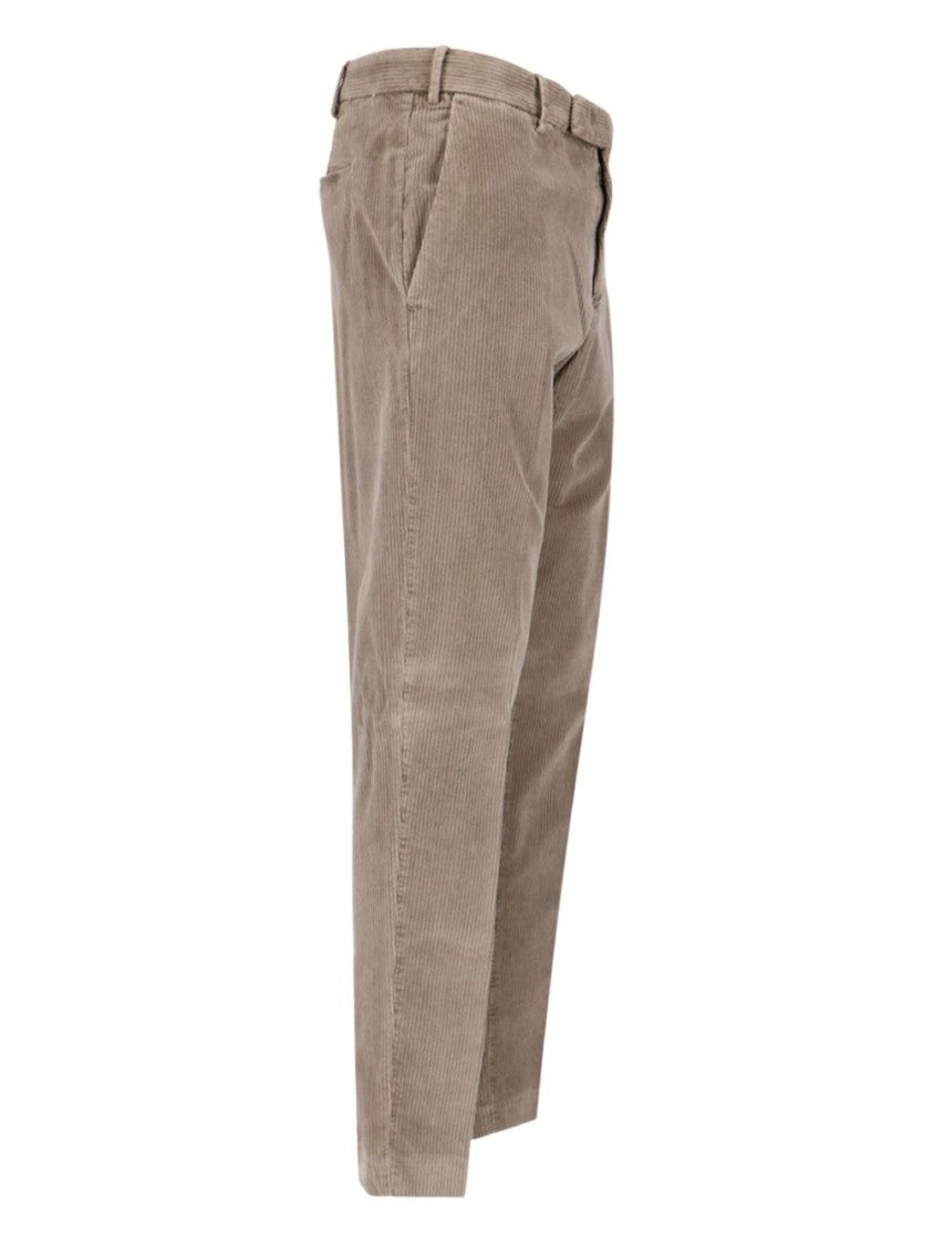 Pt Torino Beige Corduroy Trousers With Straight Fit