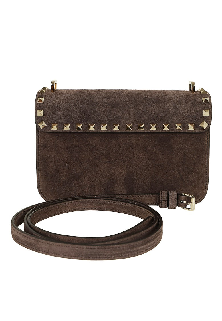 Valentino Garavani Rockstud Suede Platinum Pyramid Stud Shoulder Bag