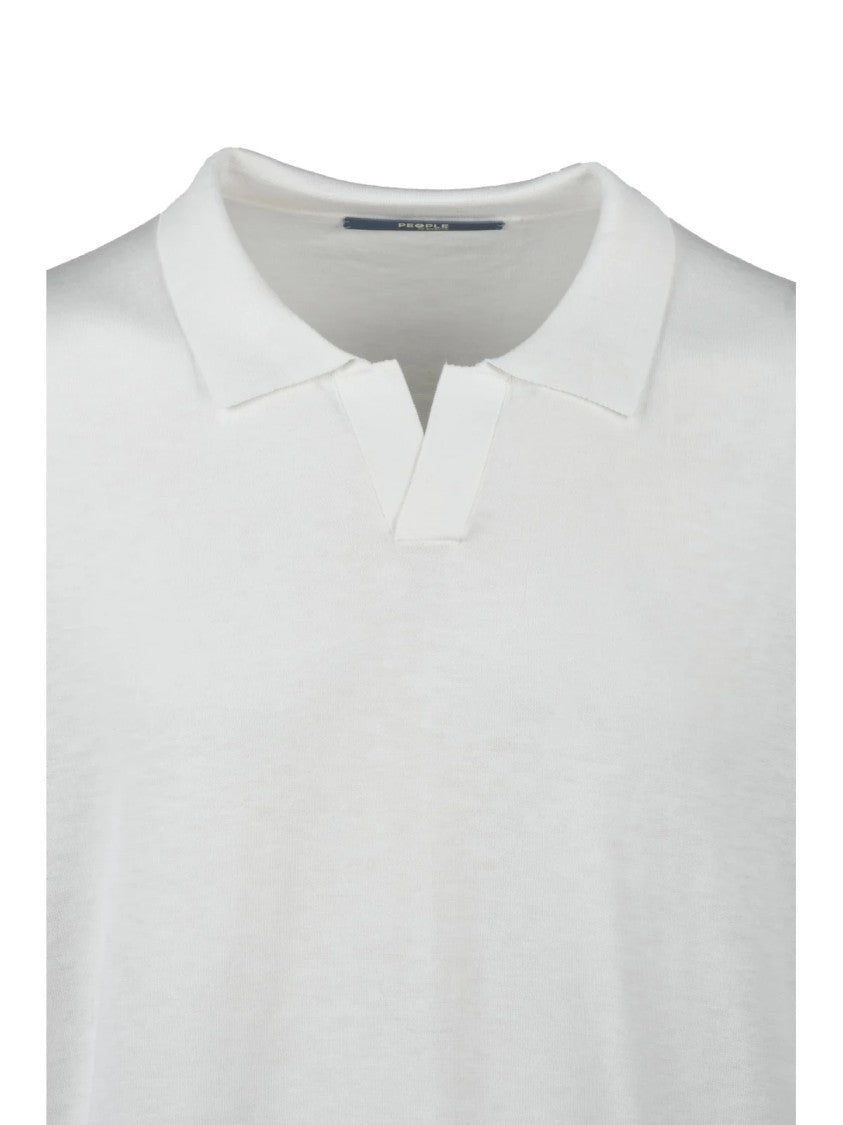 People Of Shibuya White Knit Cotton Polo Shirt