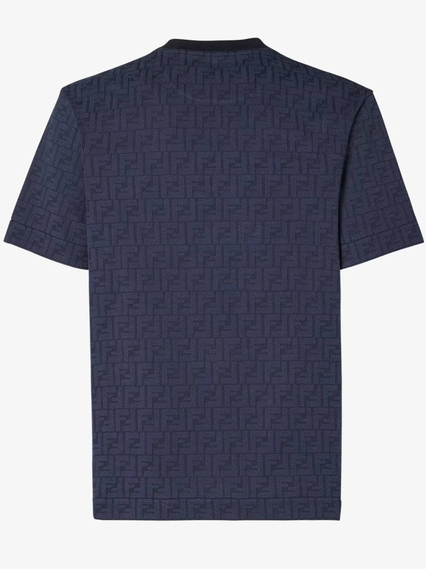 Fendi Short-Sleeved T-Shirt With Textured Pattern And Ribbed Collar