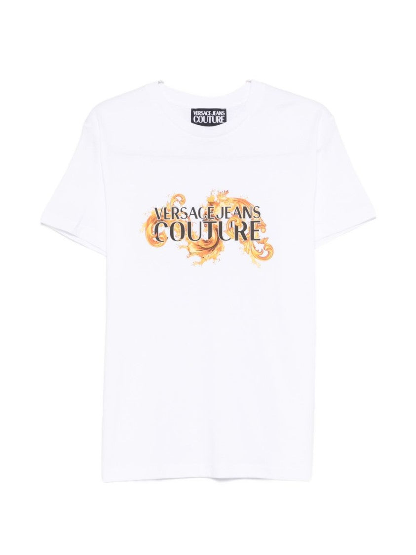 Versace Jeans Couture Graphic Print White Cotton T-Shirt With Gold Design