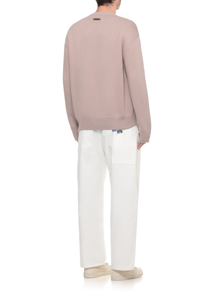 Moschino Beige Long-Sleeve Heart Embroidered Sweater