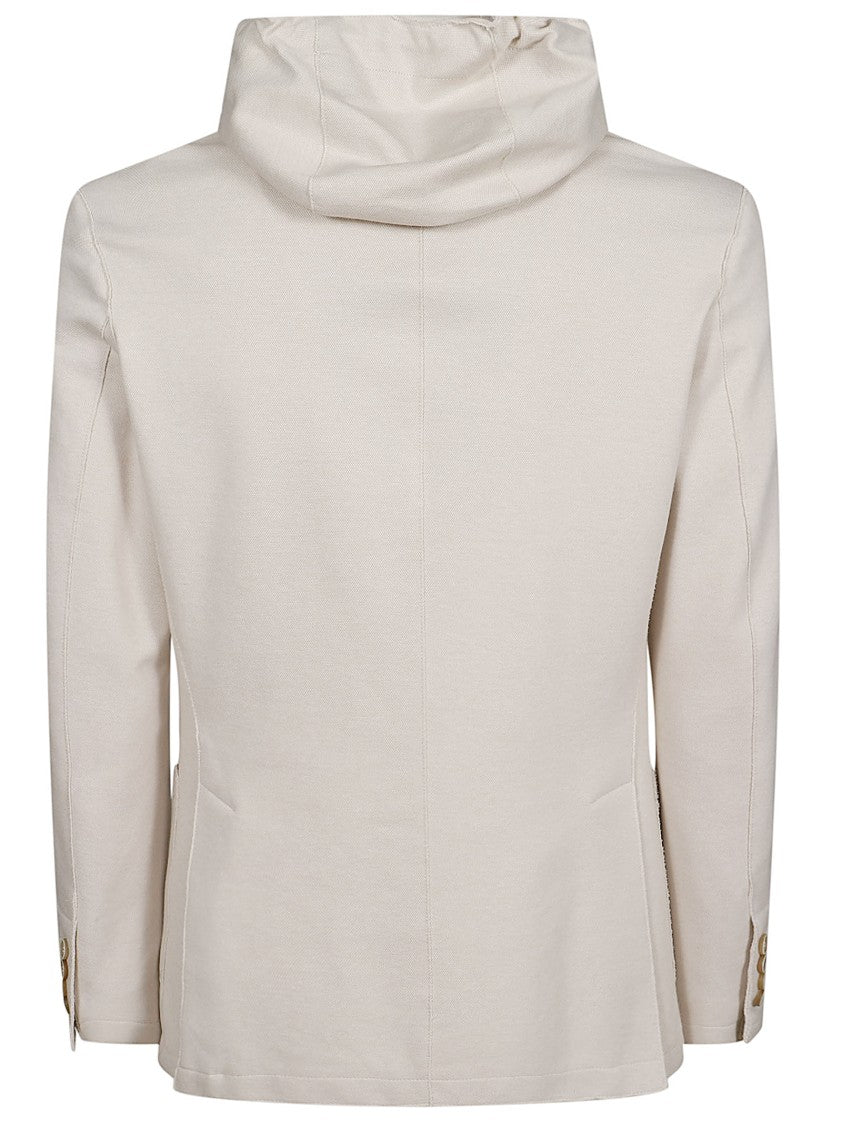 Eleventy Single-Breasted Beige Jacket With Removable Hood And Versatile Pockets