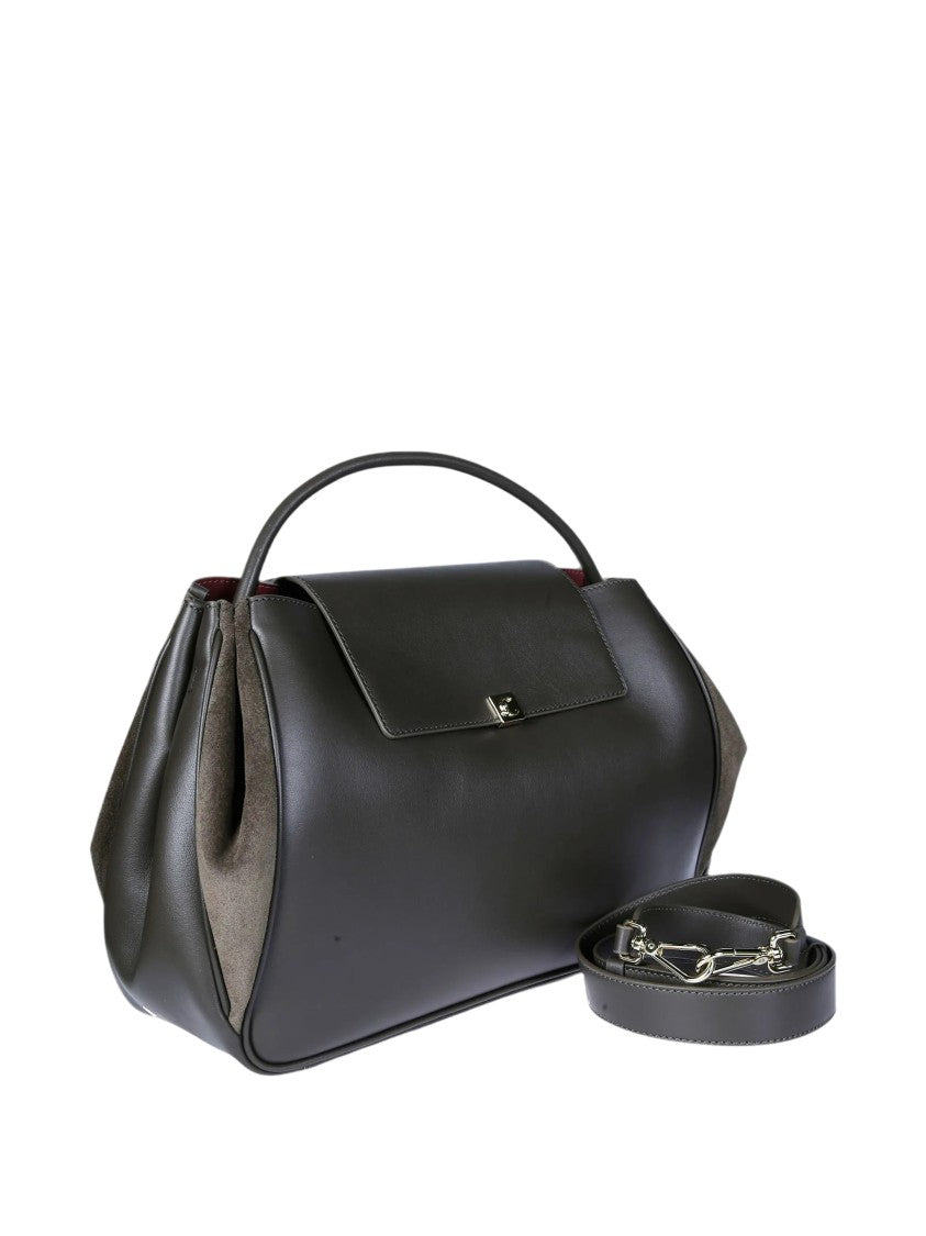 Coccinelle Structured Grey Leather Handbag With Suede Side Panels