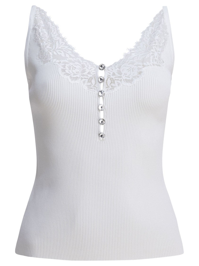 Self-Portrait Ribbed Sleeveless Top With Lace Trim