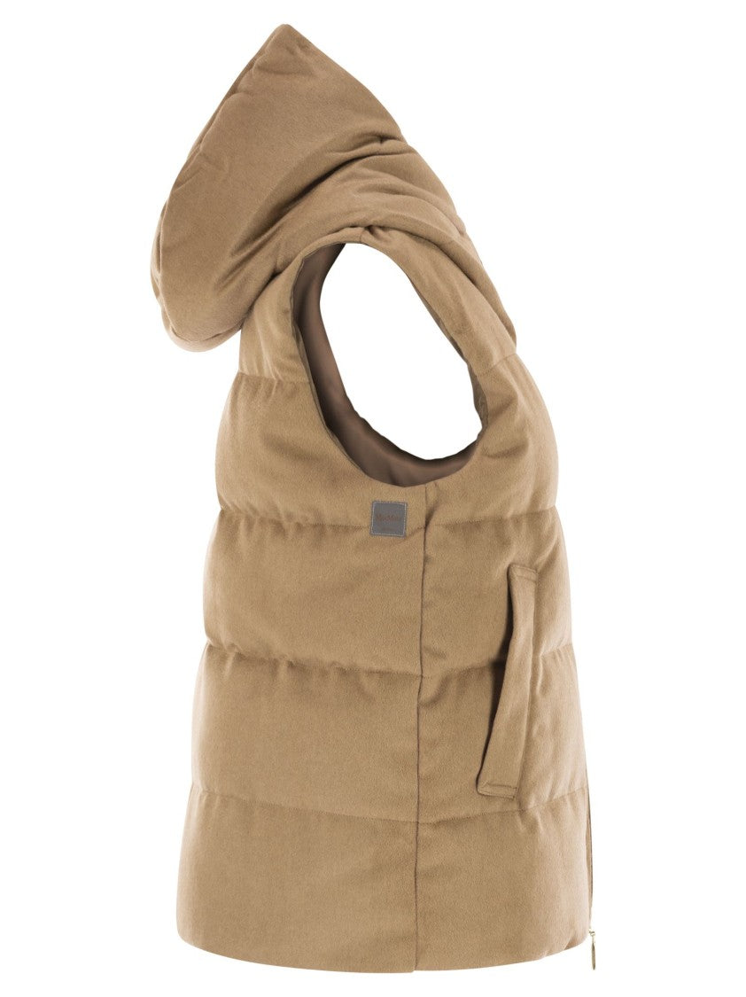 Max Mara Delfy Reversible Padded Waistcoat In Camel