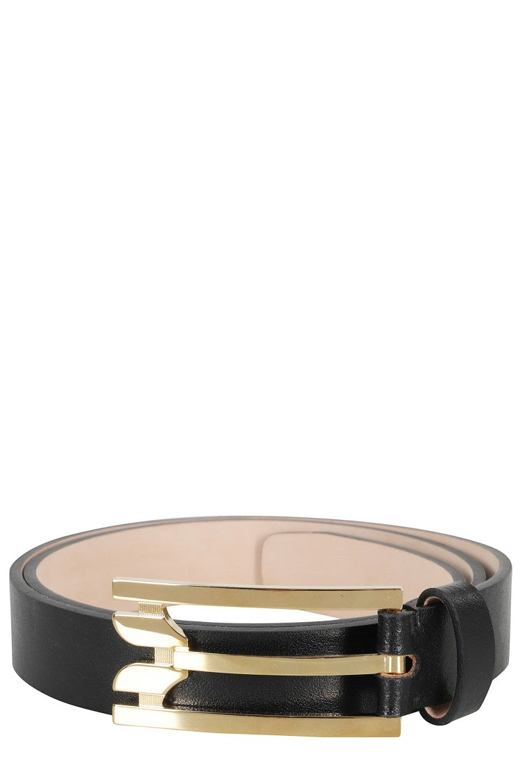 Victoria Beckham Black Regular Pin-Buckle Gold-Plated Leather Belt