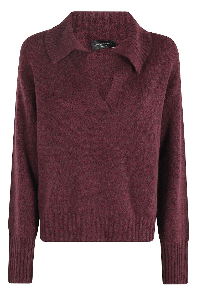 Roberto Collina Boxy Fit Bordeaux Sweater With Polo Collar