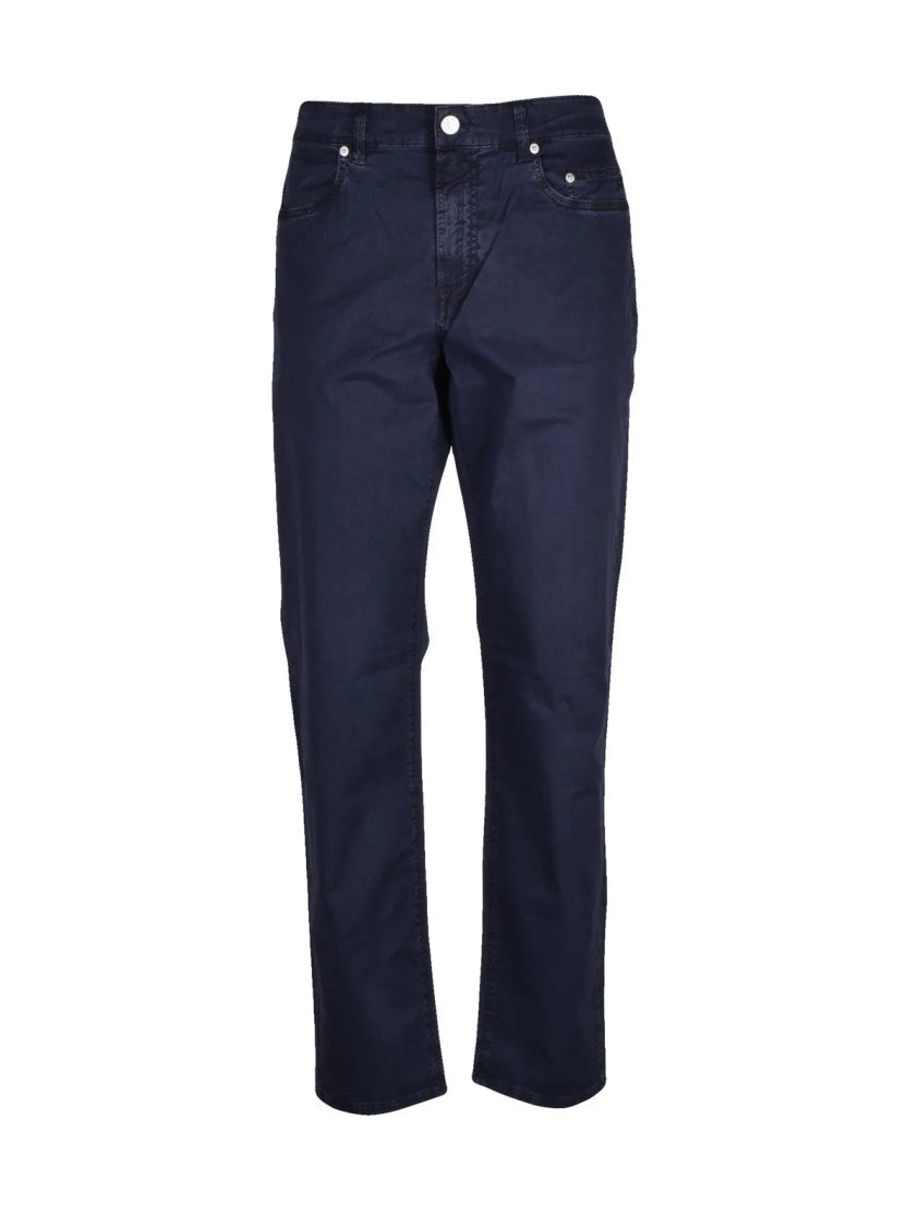 Siviglia Slim Fit Blue Stretch Trousers With Five-Pocket Design