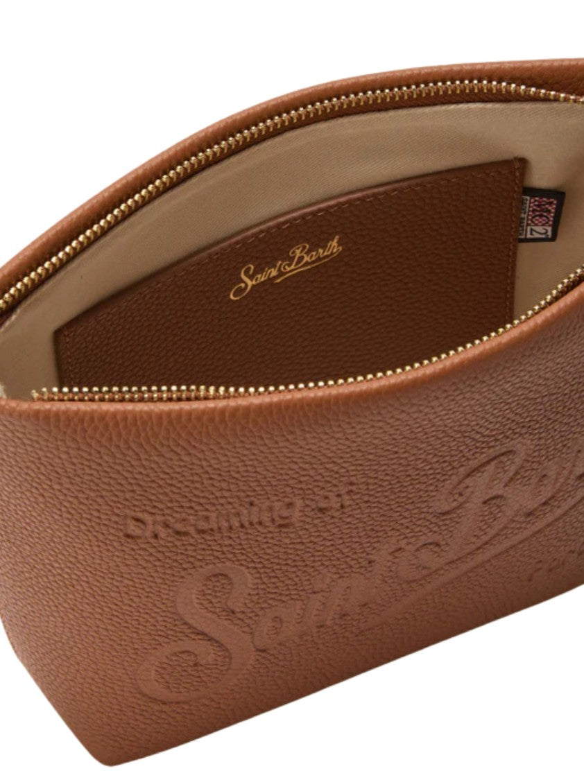 Mc2 Saint Barth Medium Trapezoidal Handbag In Textured Brown Finish