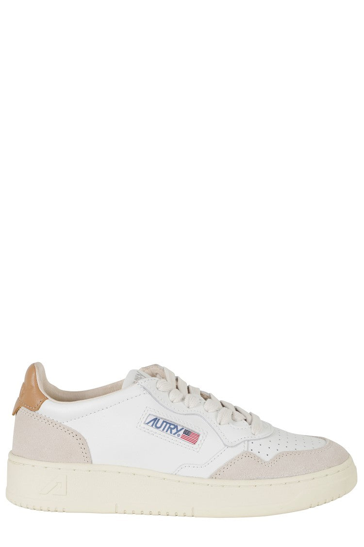 Autry White Yellow Medalist Low Suede Inserts Leather Sneakers