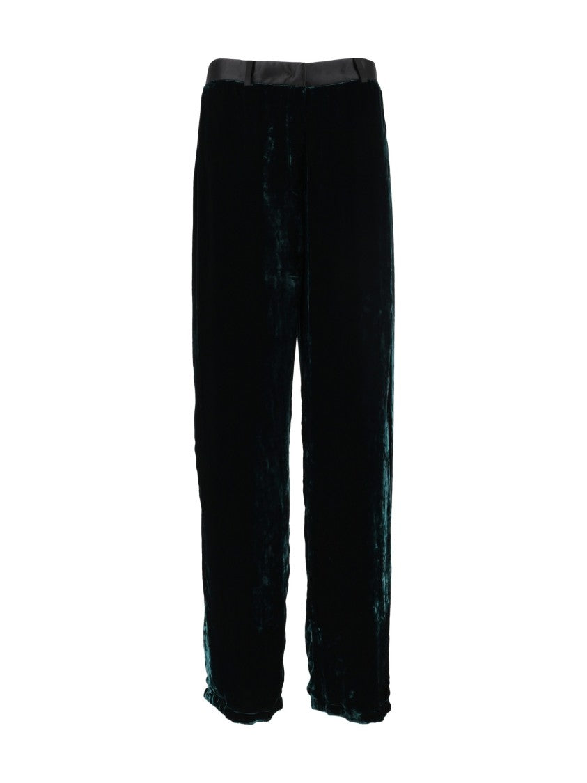 Forte Forte Black Moiré Silk-Velvet Satin-Waist Straight-Leg Pants
