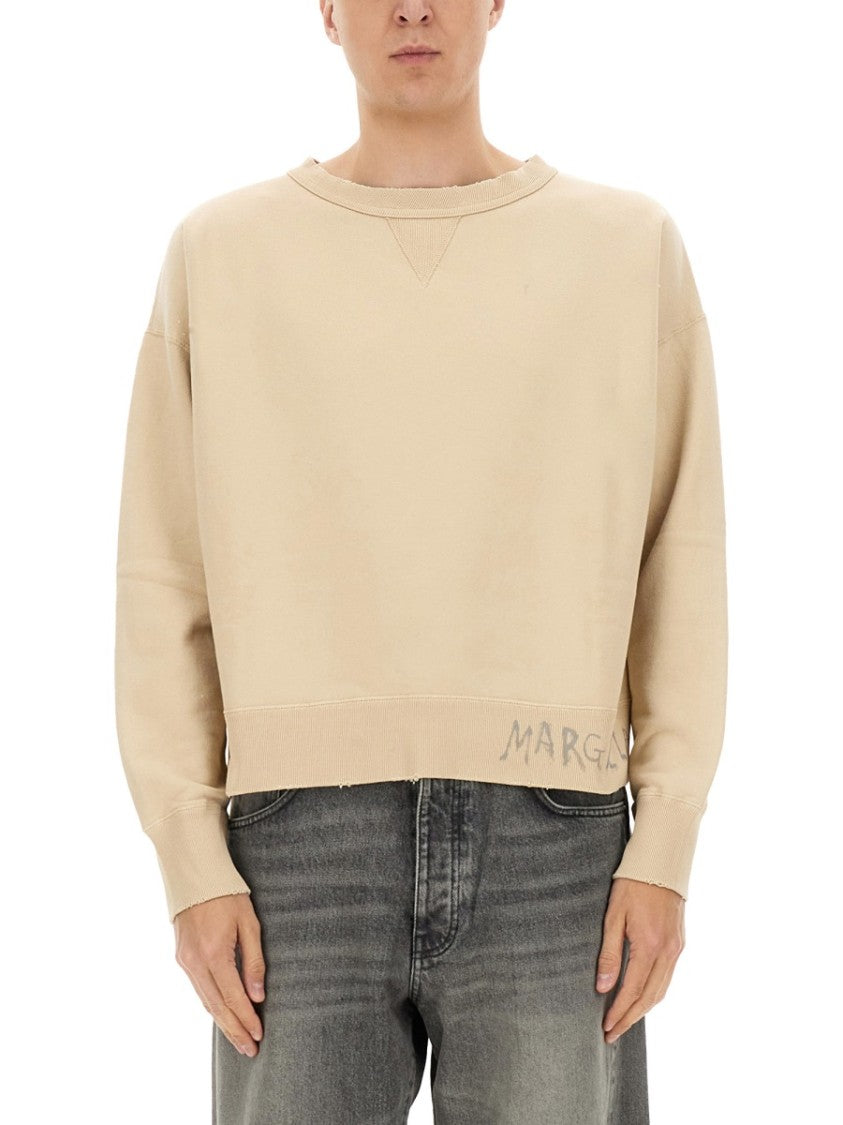 Maison Margiela Cropped Cotton Sweatshirt With Handwritten Logo