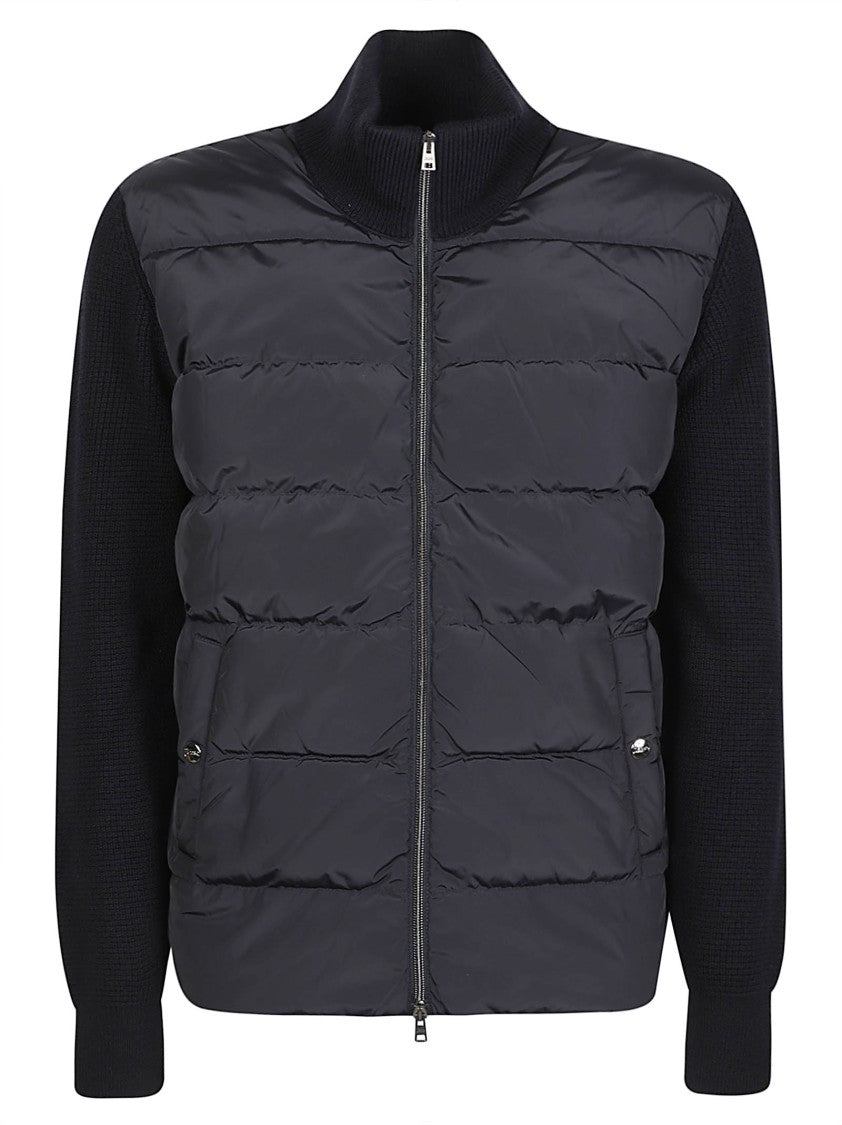 Herno Quilted Front Panel Virgin Wool Zip-Through Knit