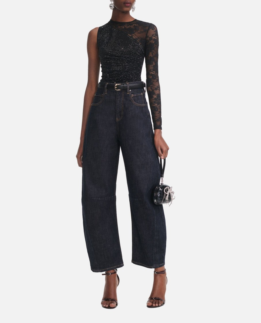 Self-Portrait Black Rhinestone Lace Sleeve Top