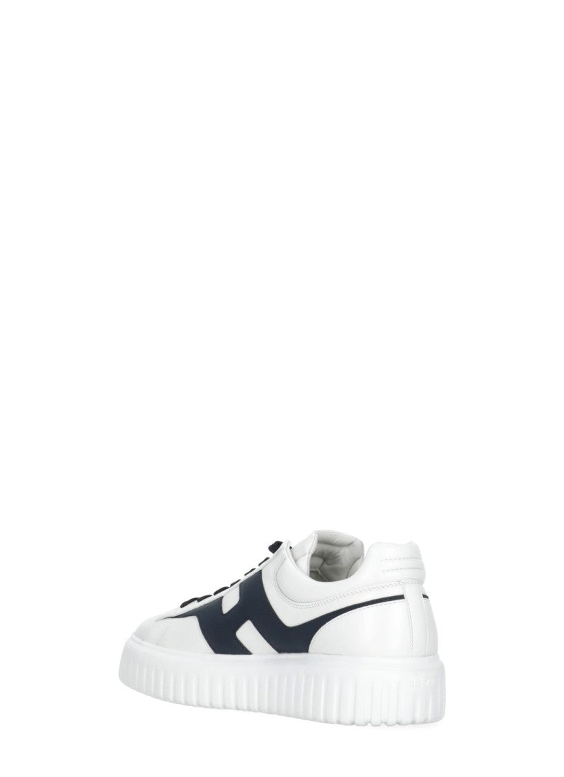 Hogan White H-Stripes Relief Logo Leather Sneakers