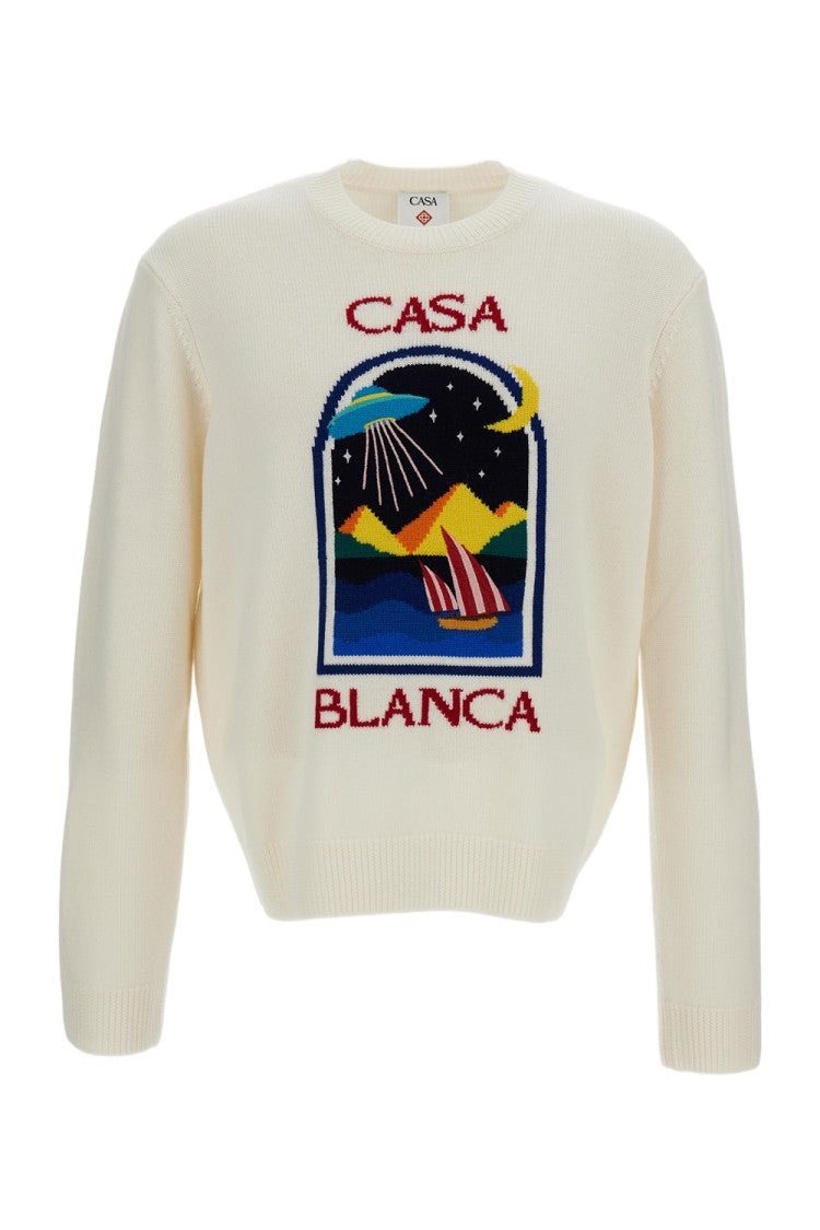 Casablanca White Pyramid Abduction Wool Sweater
